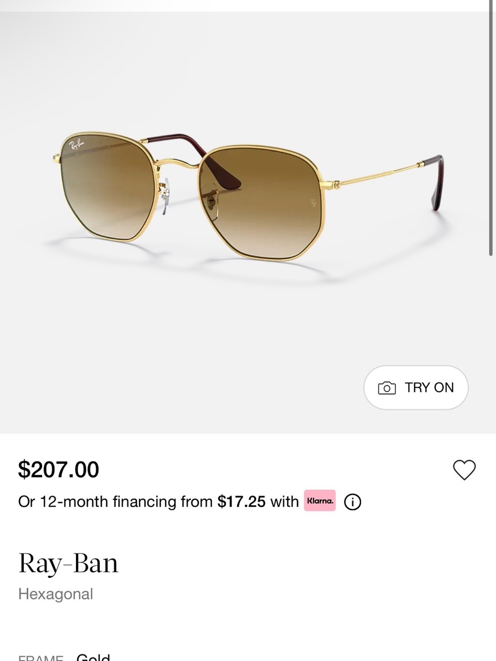 Ray-Ban Women's Hexagonal Gold Frame Sunglasses with Brown Gradient Lenses